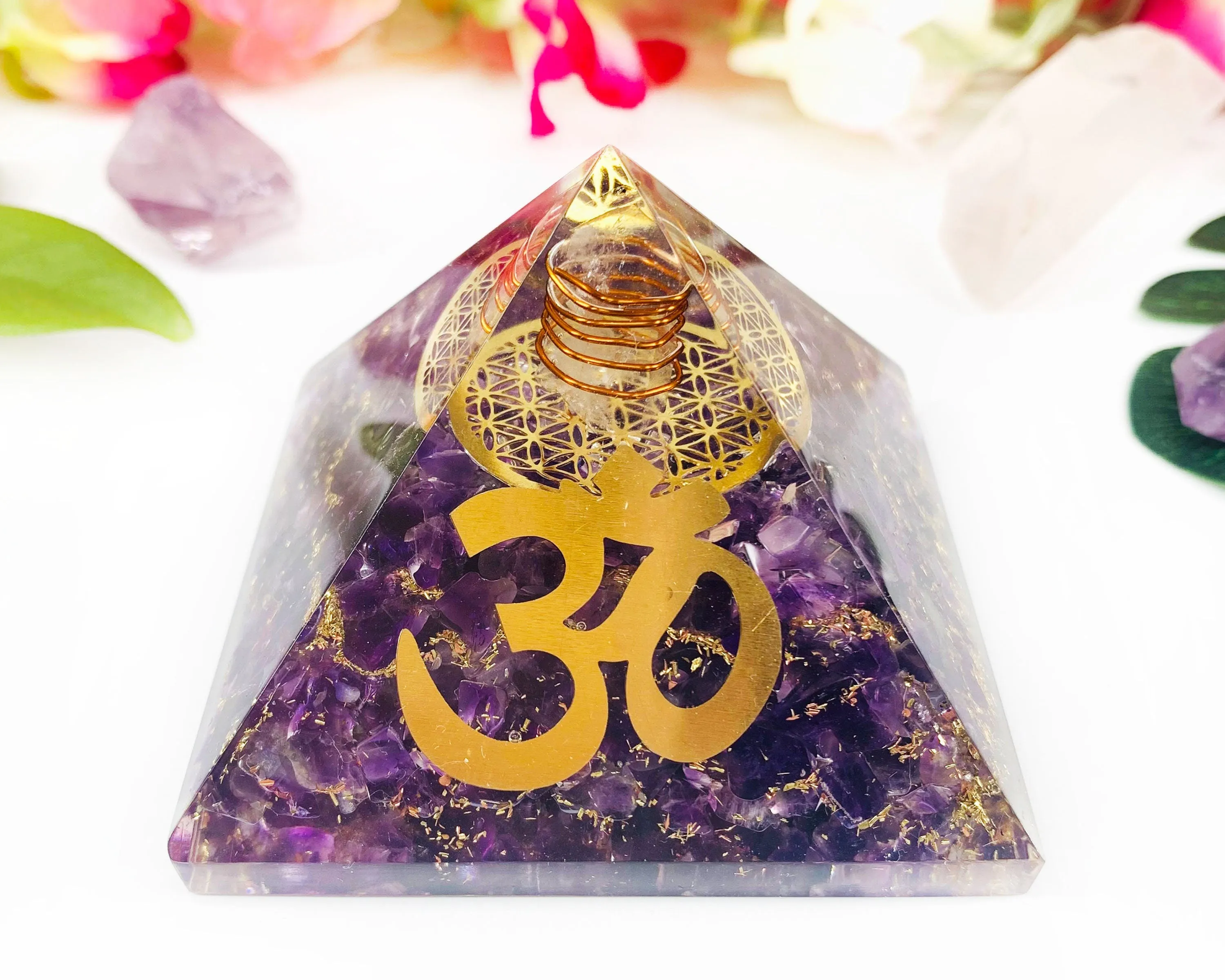 Amethyst Orgone Pyramid | Crystal Orgonite Pyramid EMF Protection | Crystals for Meditation, Anxiety, Reiki Chakra Healing Energy Generator