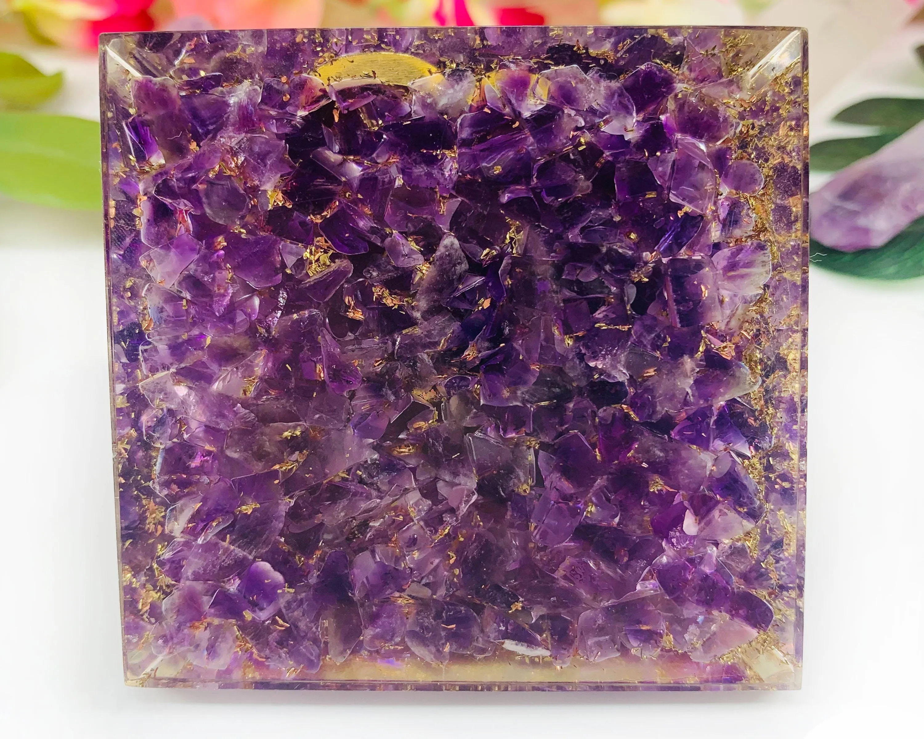 Amethyst Orgone Pyramid | Crystal Orgonite Pyramid EMF Protection | Crystals for Meditation, Anxiety, Reiki Chakra Healing Energy Generator