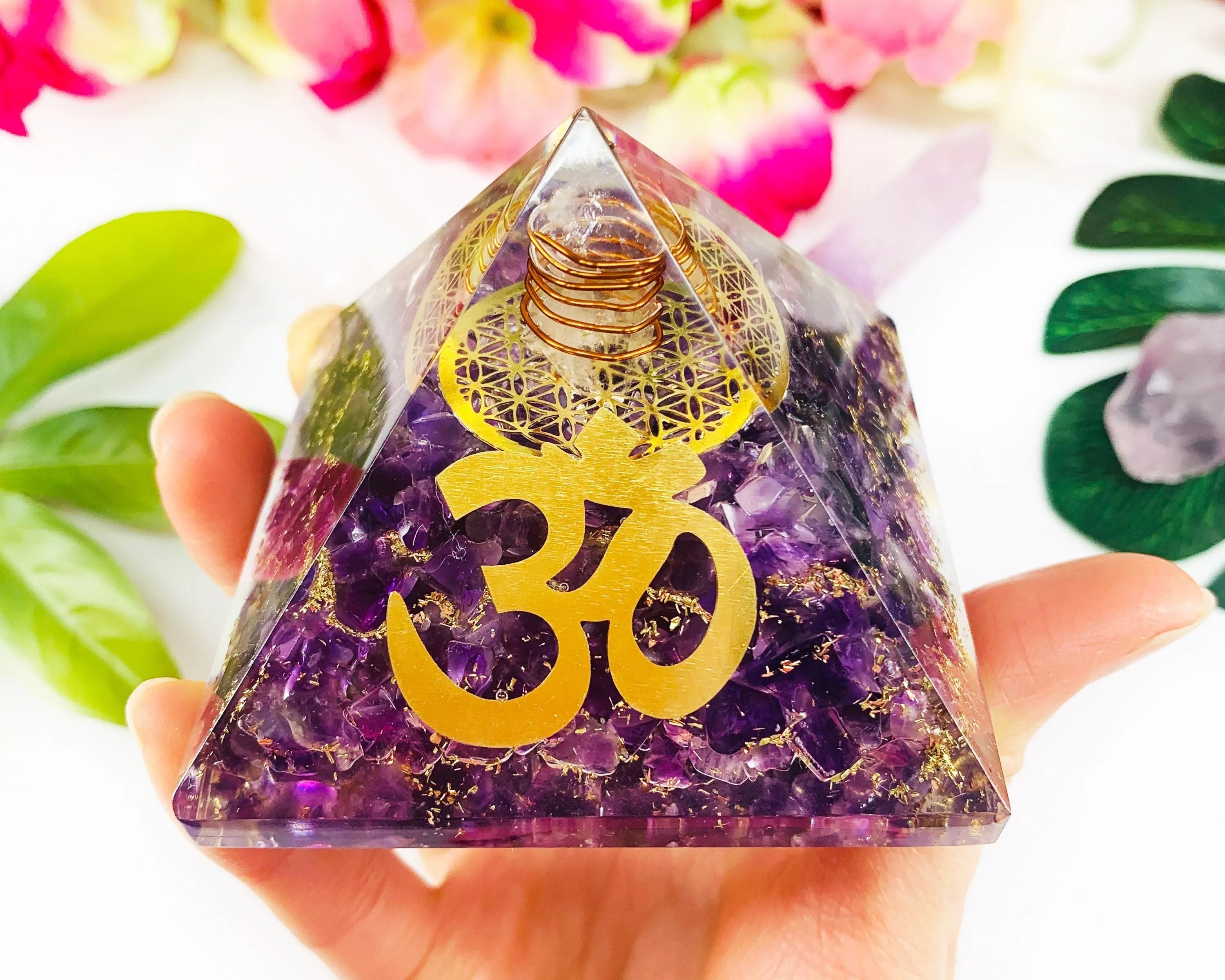 Amethyst Orgone Pyramid | Crystal Orgonite Pyramid EMF Protection | Crystals for Meditation, Anxiety, Reiki Chakra Healing Energy Generator