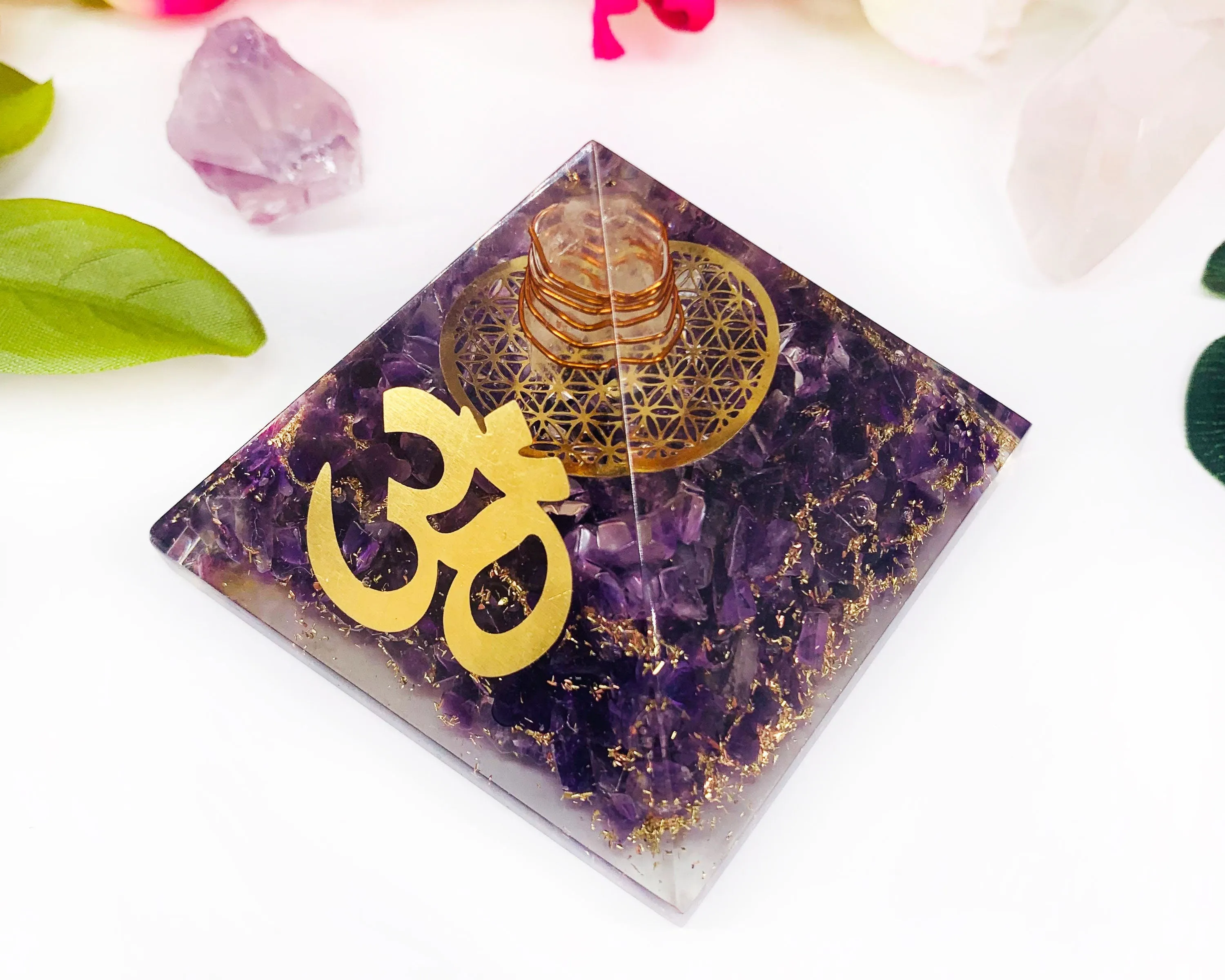 Amethyst Orgone Pyramid | Crystal Orgonite Pyramid EMF Protection | Crystals for Meditation, Anxiety, Reiki Chakra Healing Energy Generator