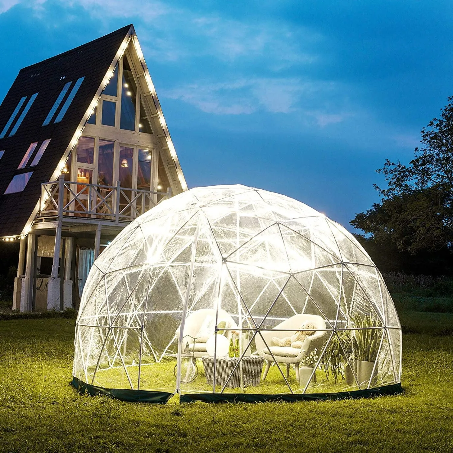 classic Garden Igloo Bubble Tent 12ft - Geodesic Dome with PVC Cover - Lean to Greenhouse with Door and Windows for Sunbubble, Backyard, Outdoor Winter, Party