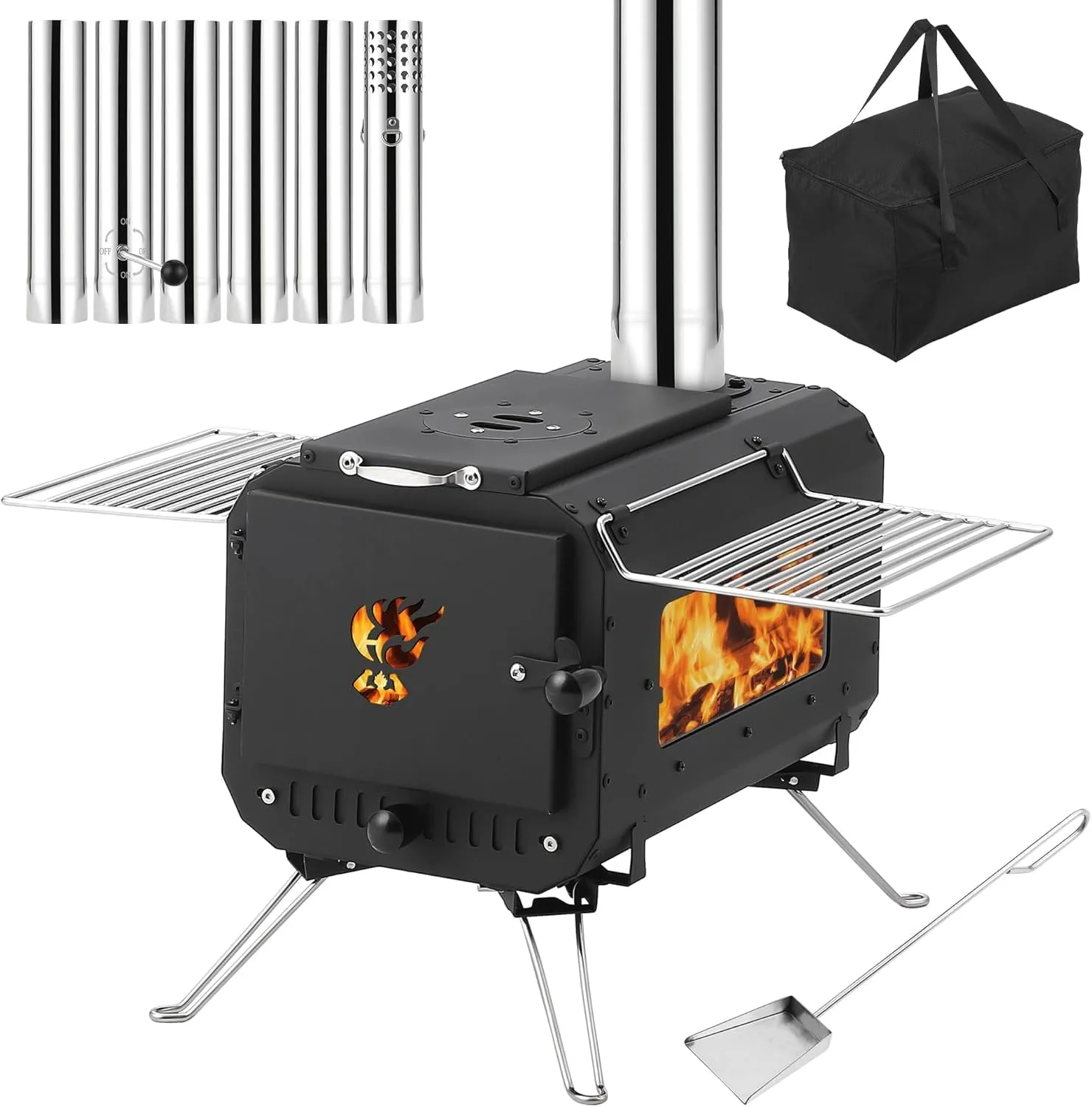 cozy Outdoor Portable Wood Stove, Tent Stove,Wood Burning Stove for Camping,Cast Iron Wood Stove,Tent Heaters for Camping, Includes Chimney Pipes ans View Glass,Ice-fishing, Cookout, Hiking, Travel