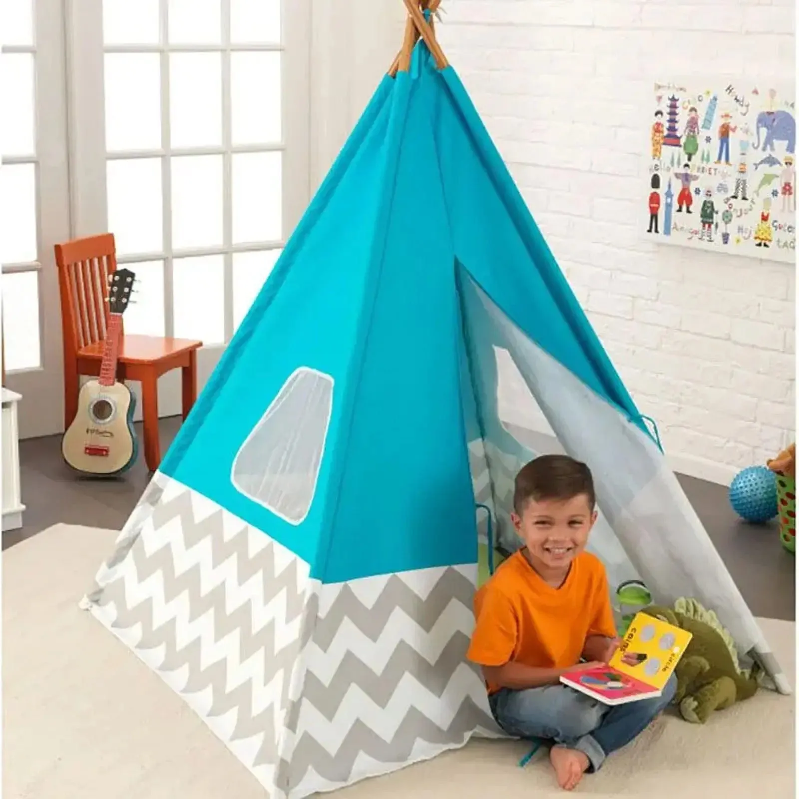 KidKraft Play Teepee Tent Turquoise Kids Indoor Outdoor Toy