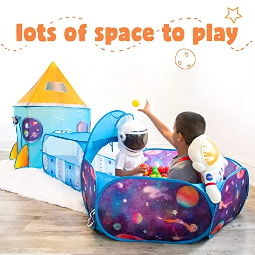 Kids Play Tent with Tunnel and Blast Off Button, Kids Ball Pits for Toddlers 1-3, Toddler Ball Pit Tent and Kids Tunnel for Toddlers 1-3, Baby Tunnel Crawl Indoor Ballpit and Rocket Ship Tent