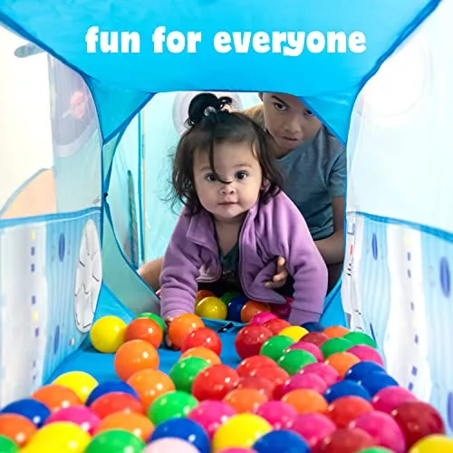 Kids Play Tent with Tunnel and Blast Off Button, Kids Ball Pits for Toddlers 1-3, Toddler Ball Pit Tent and Kids Tunnel for Toddlers 1-3, Baby Tunnel Crawl Indoor Ballpit and Rocket Ship Tent