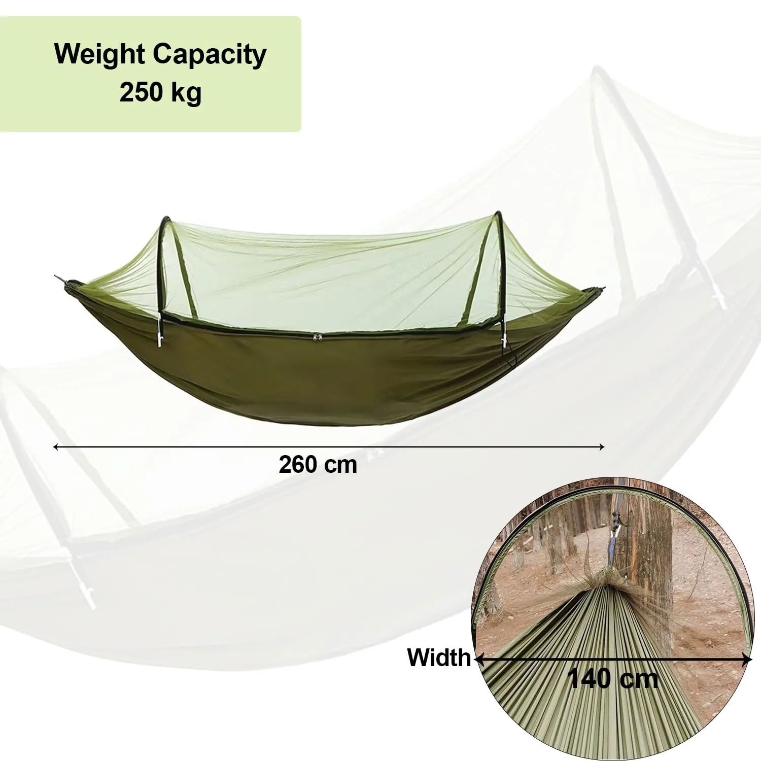 Kuber Industries Pack of 6 Camping Hammock with Mosquito Net | Portable Hammocks with Tree Straps | Swing Sleeping Hammock Bed with Net | Nylon Hammock for Indoor - Outdoor | Green