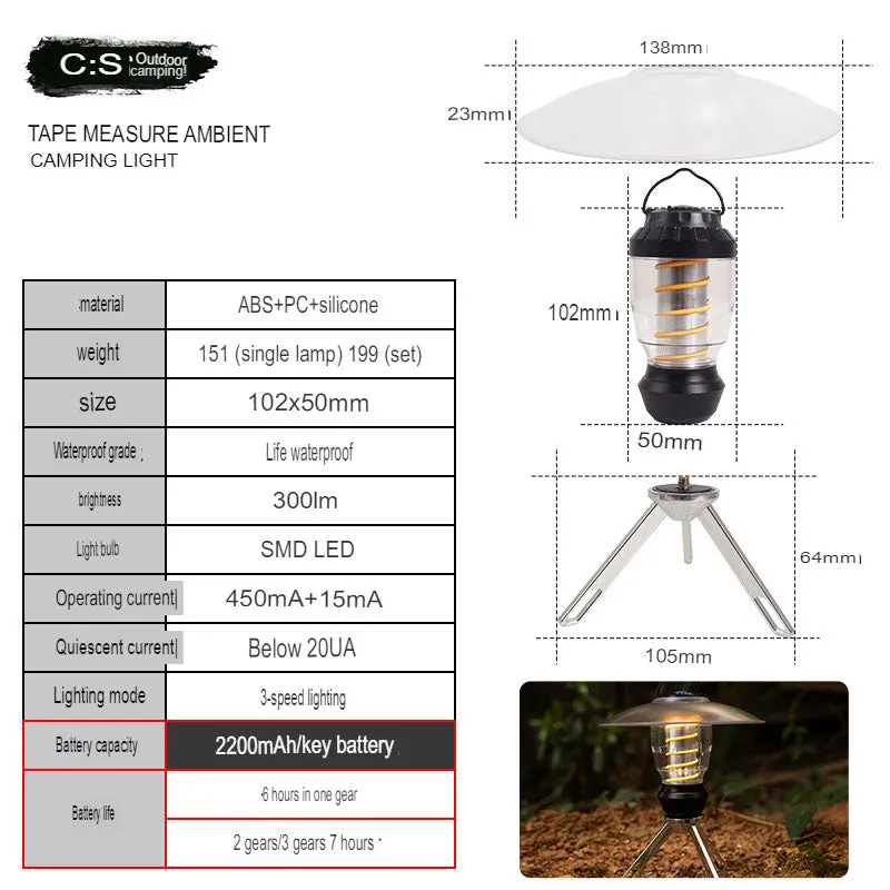 Outdoor Camping Lamp Portable Night Light Portable Flashlight Tripod Bracket Lighting Lighthouse Canopy Tent Atmosphere Light