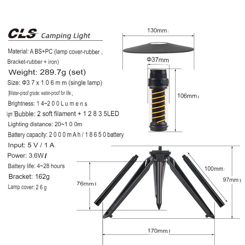 Outdoor Camping Lamp Portable Night Light Portable Flashlight Tripod Bracket Lighting Lighthouse Canopy Tent Atmosphere Light