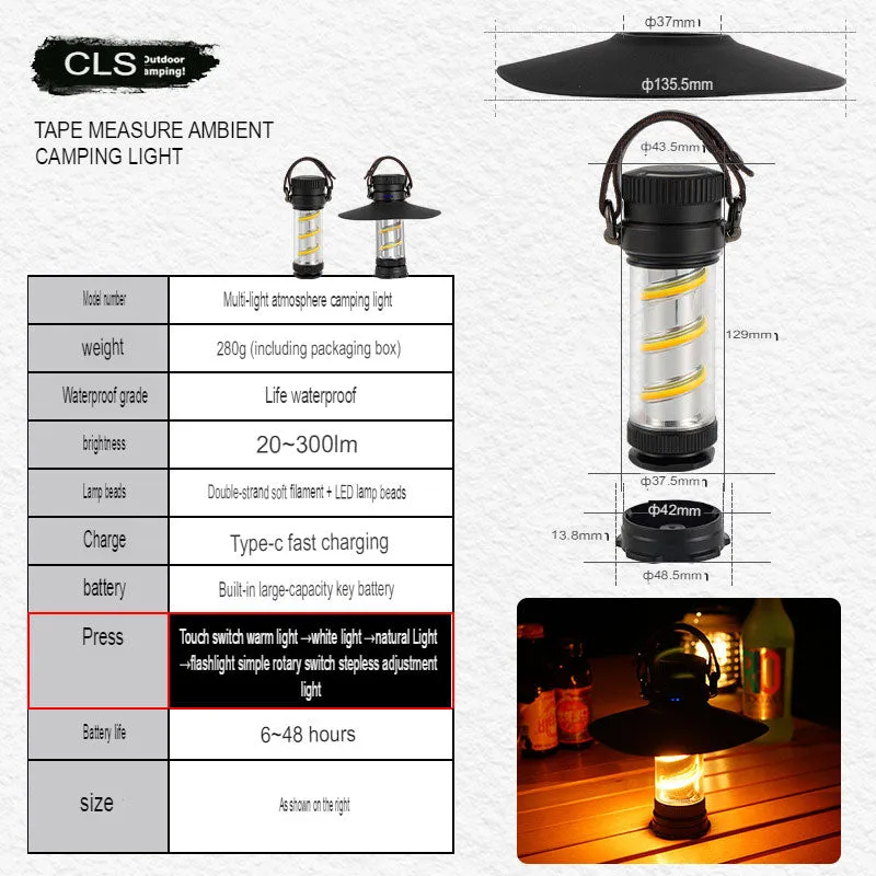 Outdoor Camping Lamp Portable Night Light Portable Flashlight Tripod Bracket Lighting Lighthouse Canopy Tent Atmosphere Light