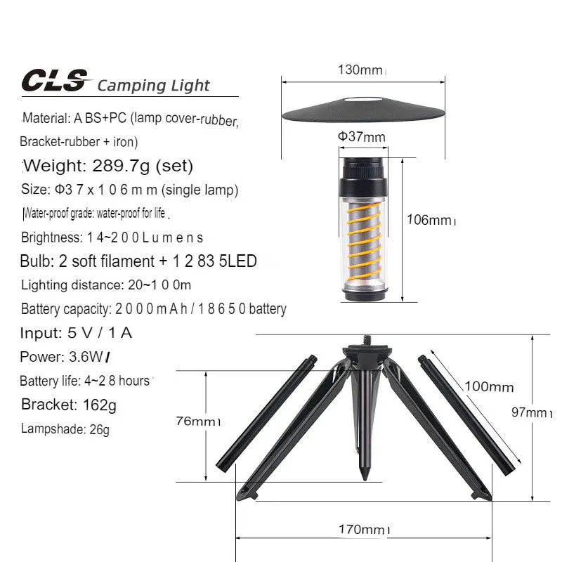 Outdoor Camping Lamp Portable Night Light Portable Flashlight Tripod Bracket Lighting Lighthouse Canopy Tent Atmosphere Light