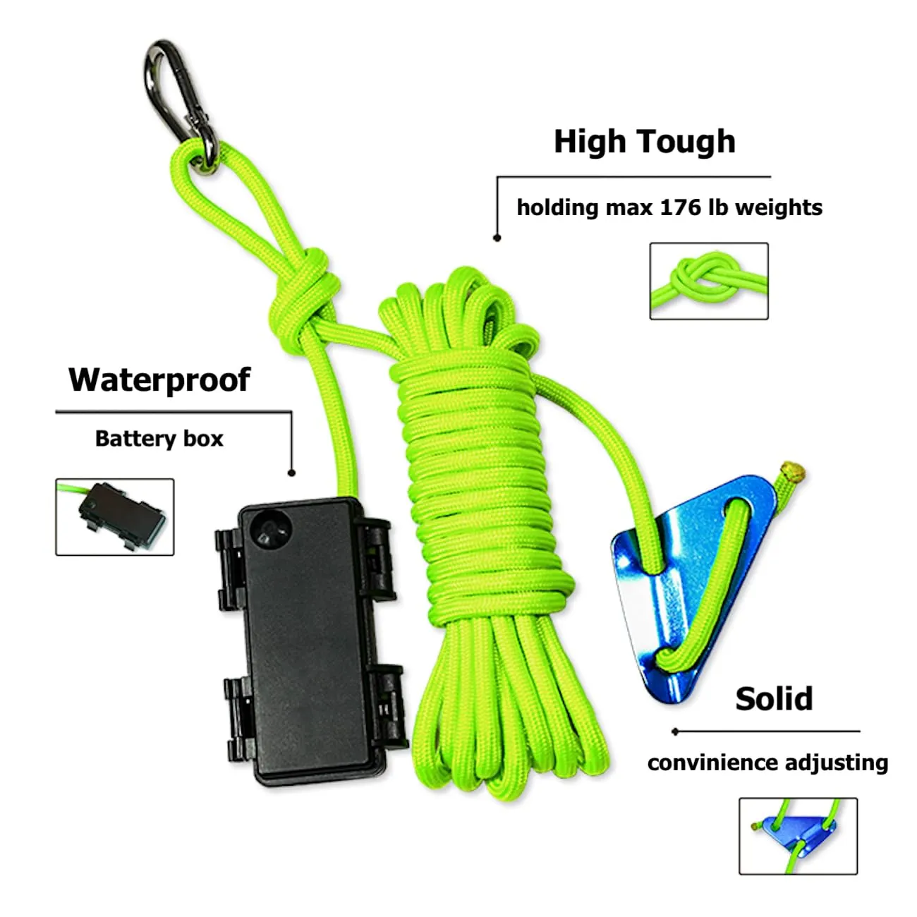 P auke'réi Luminous Paracord Light, Camping Rope Light, Tent Wind Rope Light, Warning Light, Waterproof Marine Rope, Nylon Rope, Outdoor LED Rope Light, Φ6mm, L16.4ft / 5m (Neon Green, 1, Count)