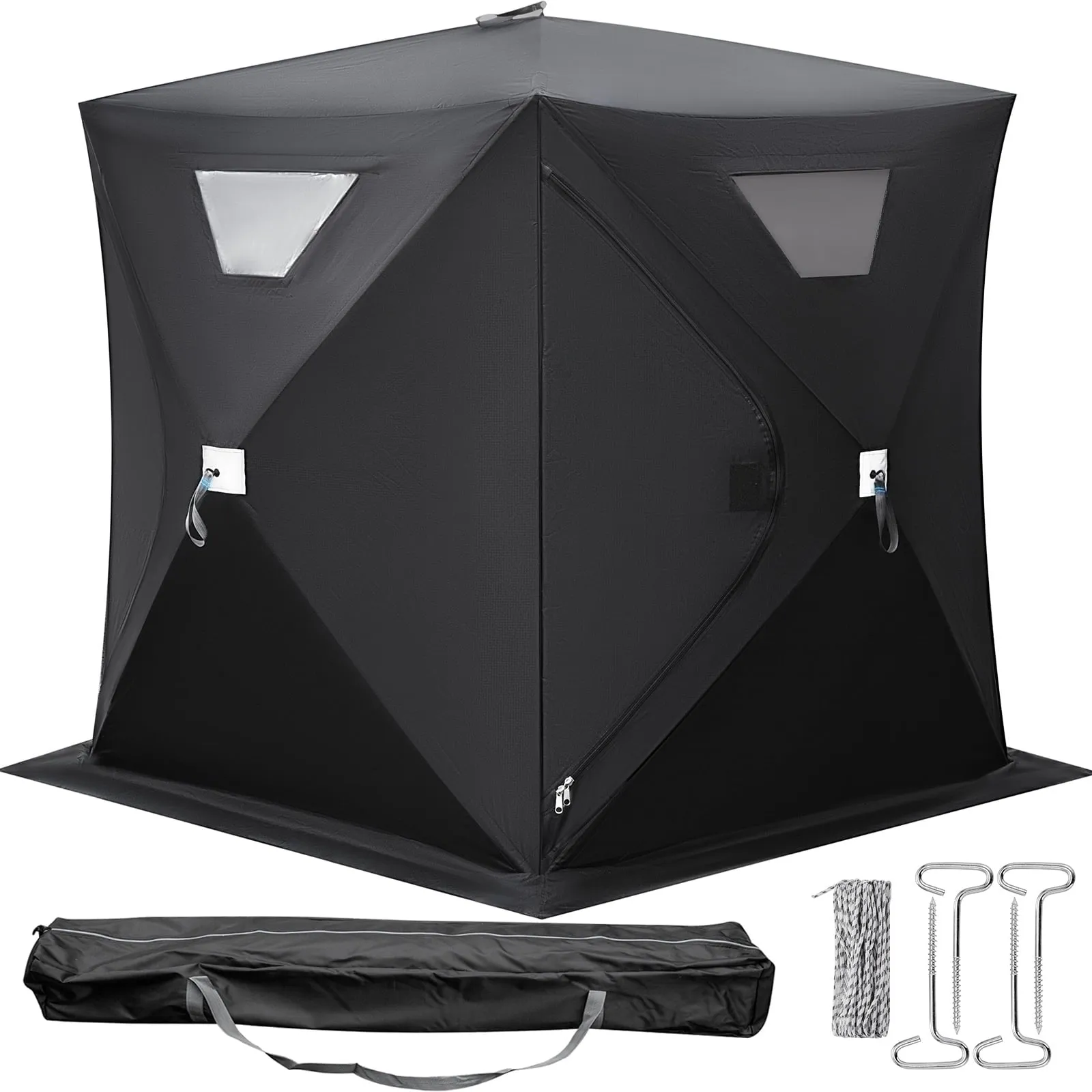 premium brand Ice Fishing Shelter Tent, 2 Person 300 D Oxford Fabric Portable, Strong Waterproof for Outdoor Fishing, 148 x 148 x 168 cm, Black