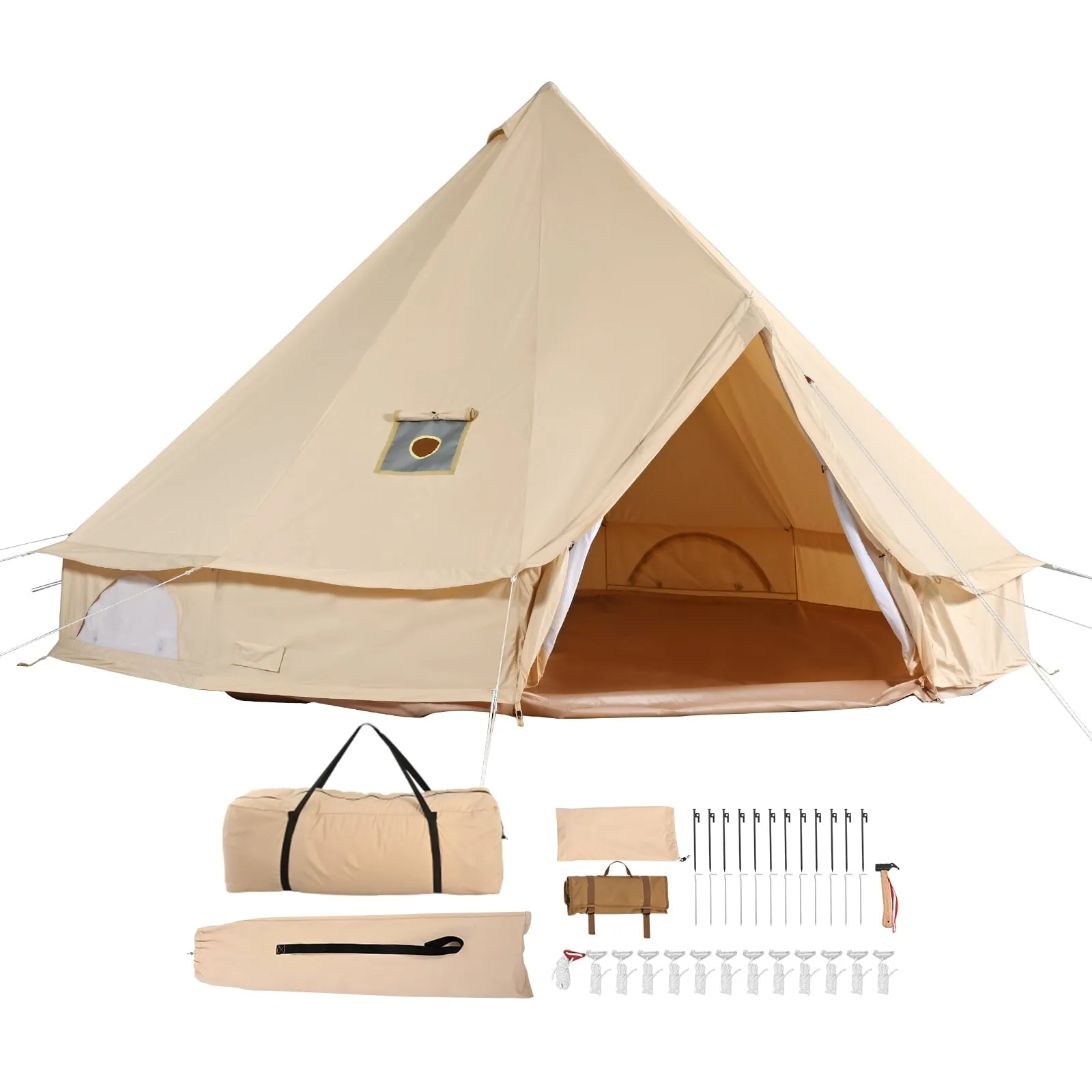 premium Canvas Bell Tent, All-Season 5m/16.4ft Circular Tent, Camping Canvas Tent with Stove Jack, Ventilated Tent for Up to 8 Guests, Ideal for Family Camping, Outdoor Gatherings, and Hunting