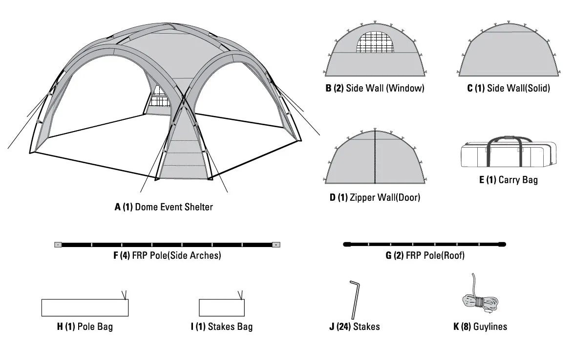 Pro Peak XL Dome Event Shelter Party Tent with 4 x Side Panels