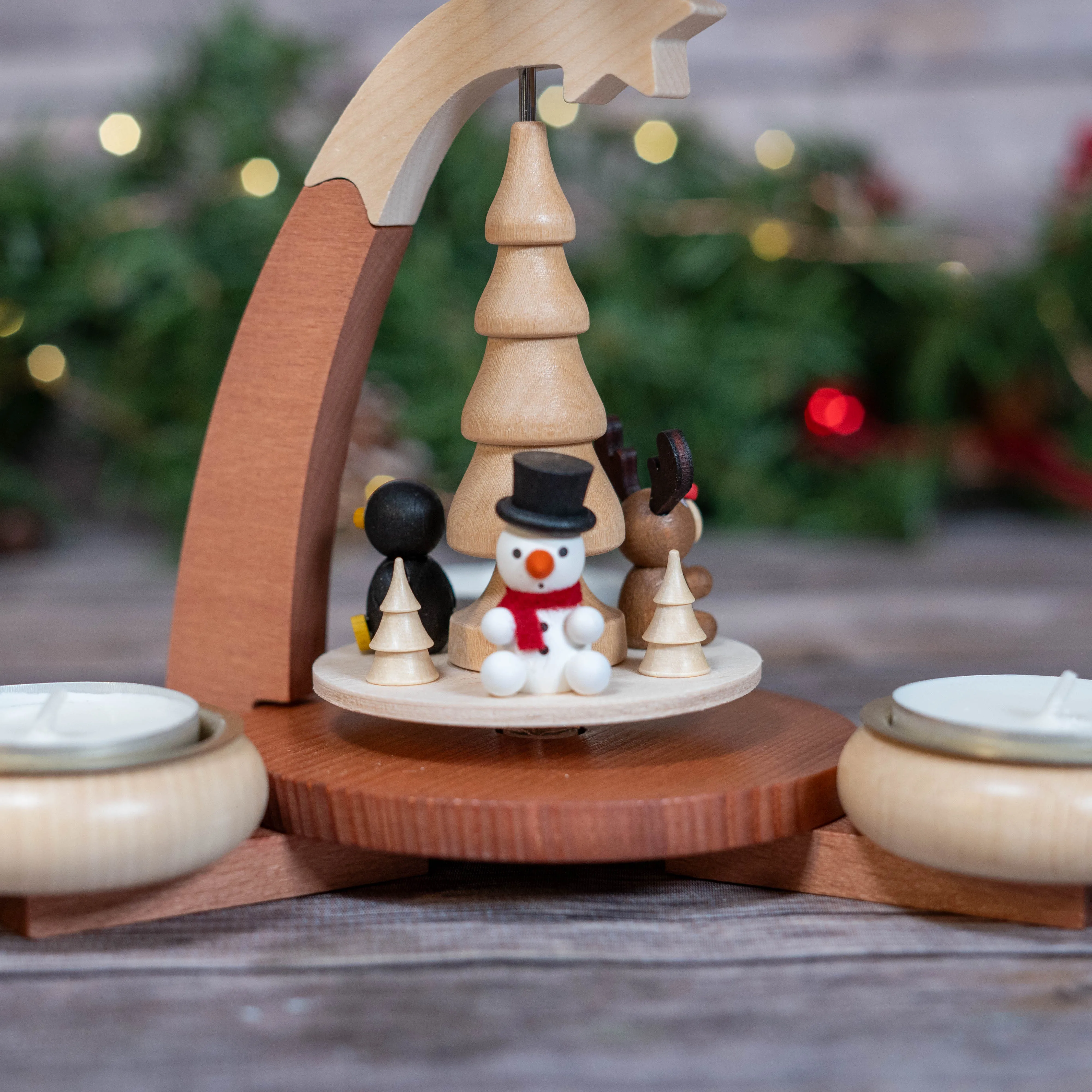 Pyramid -Penguin, Snowman and Deer with Tea Lights