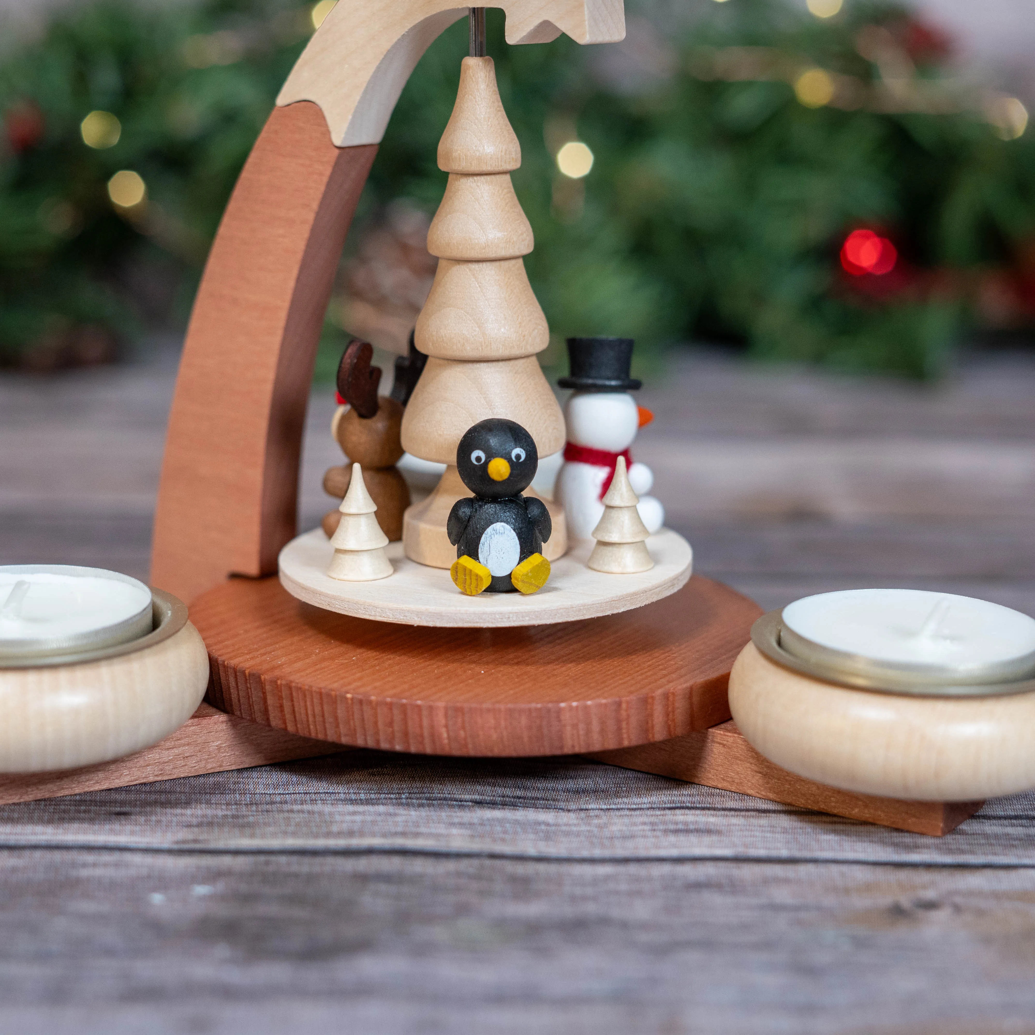 Pyramid -Penguin, Snowman and Deer with Tea Lights