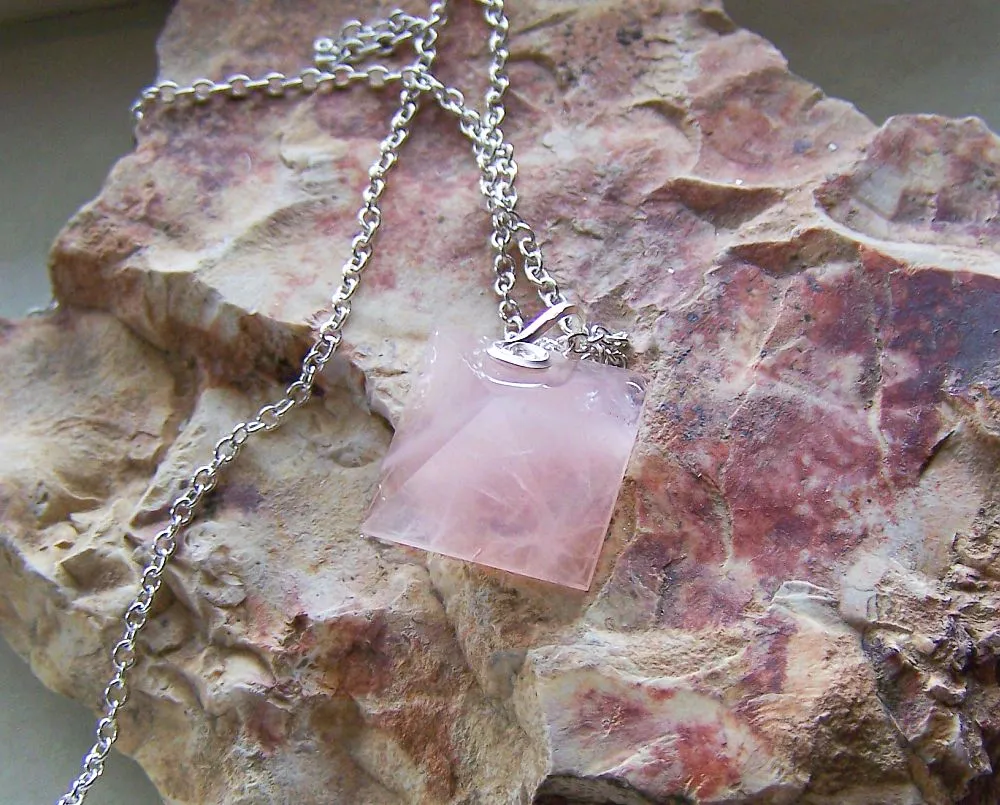 Rose Quartz Natural Gemstone Pyramid Pendant Necklace