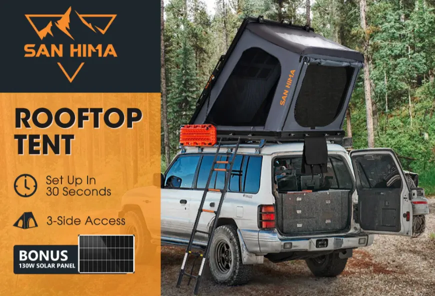 San Hima Kalbarri Gen 2 Roof Top Tent Hardshell With Ladder   130W Solar Panel