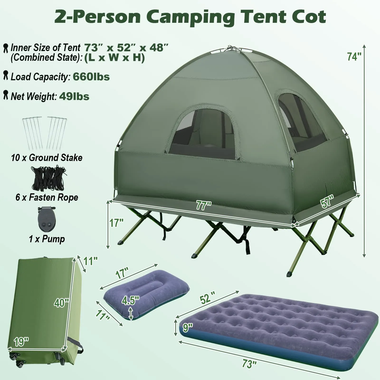 Tangkula 2-Person Outdoor Foldable Camping Tent with Air Mattress & Sleeping Bag