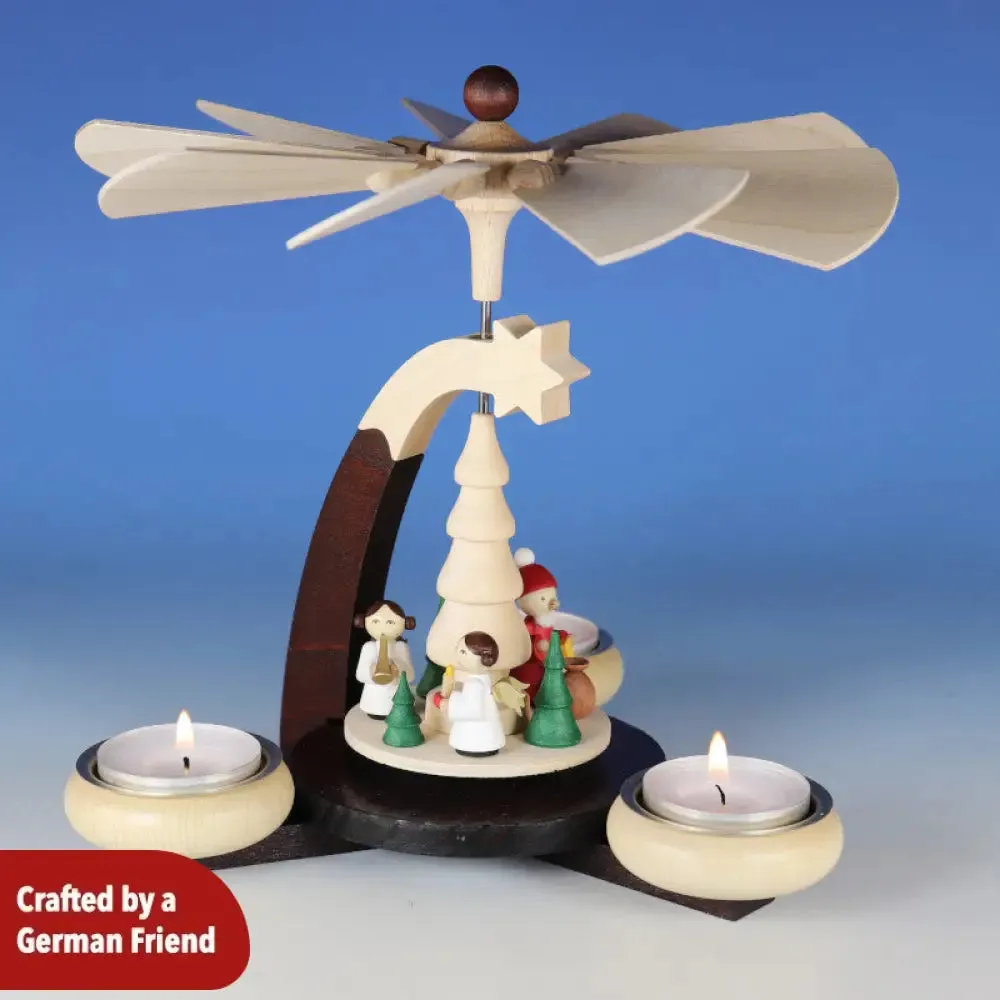 Tealight Pyramid Santa Claus with Angels natural