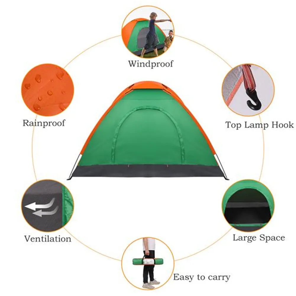 THBOXES 2 Person Tent Windproof Double Door Single Layer Camping Tent Green