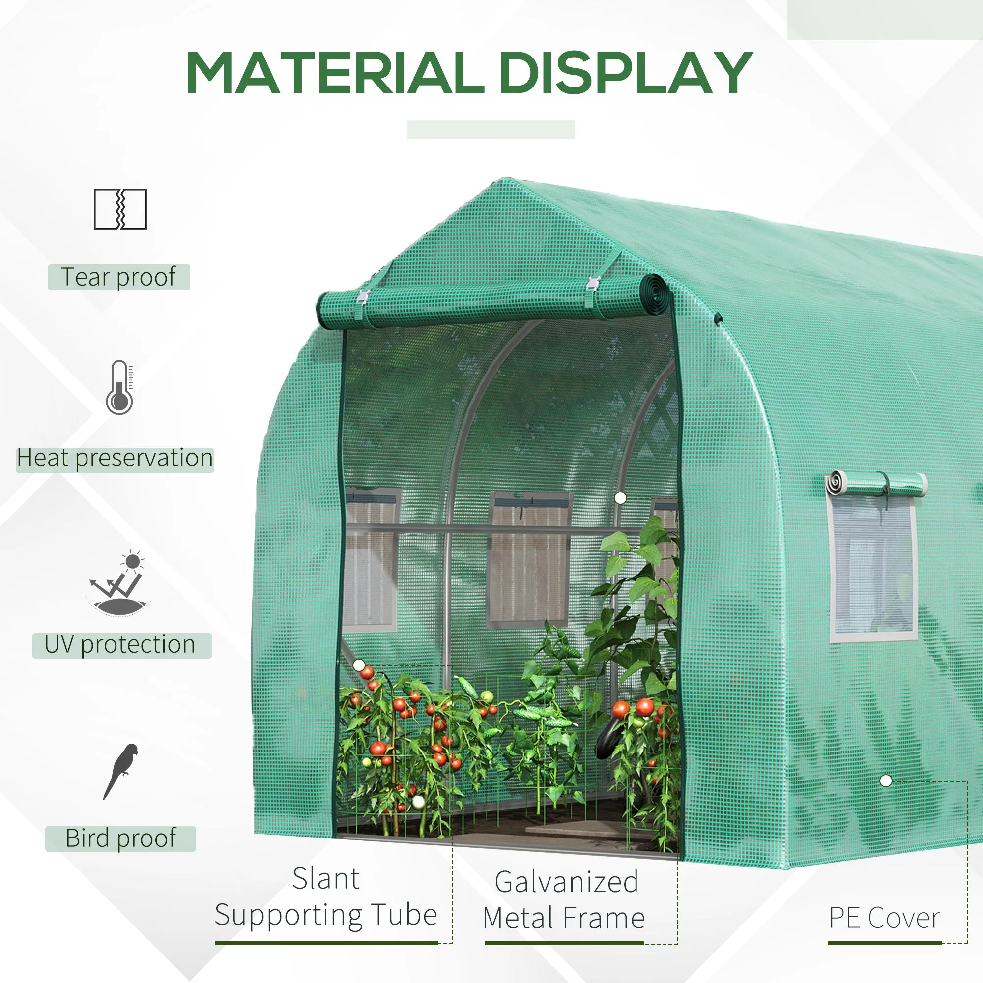 Walk in Polytunnel Greenhouse with Windows and Door for Garden, Backyard (3 x 2M)